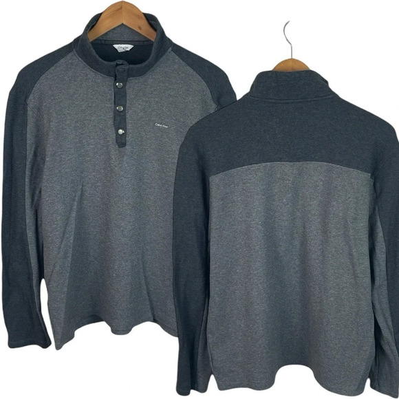 B4 Mens Calvin Klein Designer 1/4 Button Modern Ribbed Pullover Sweatshirt L - Picture 1 of 6